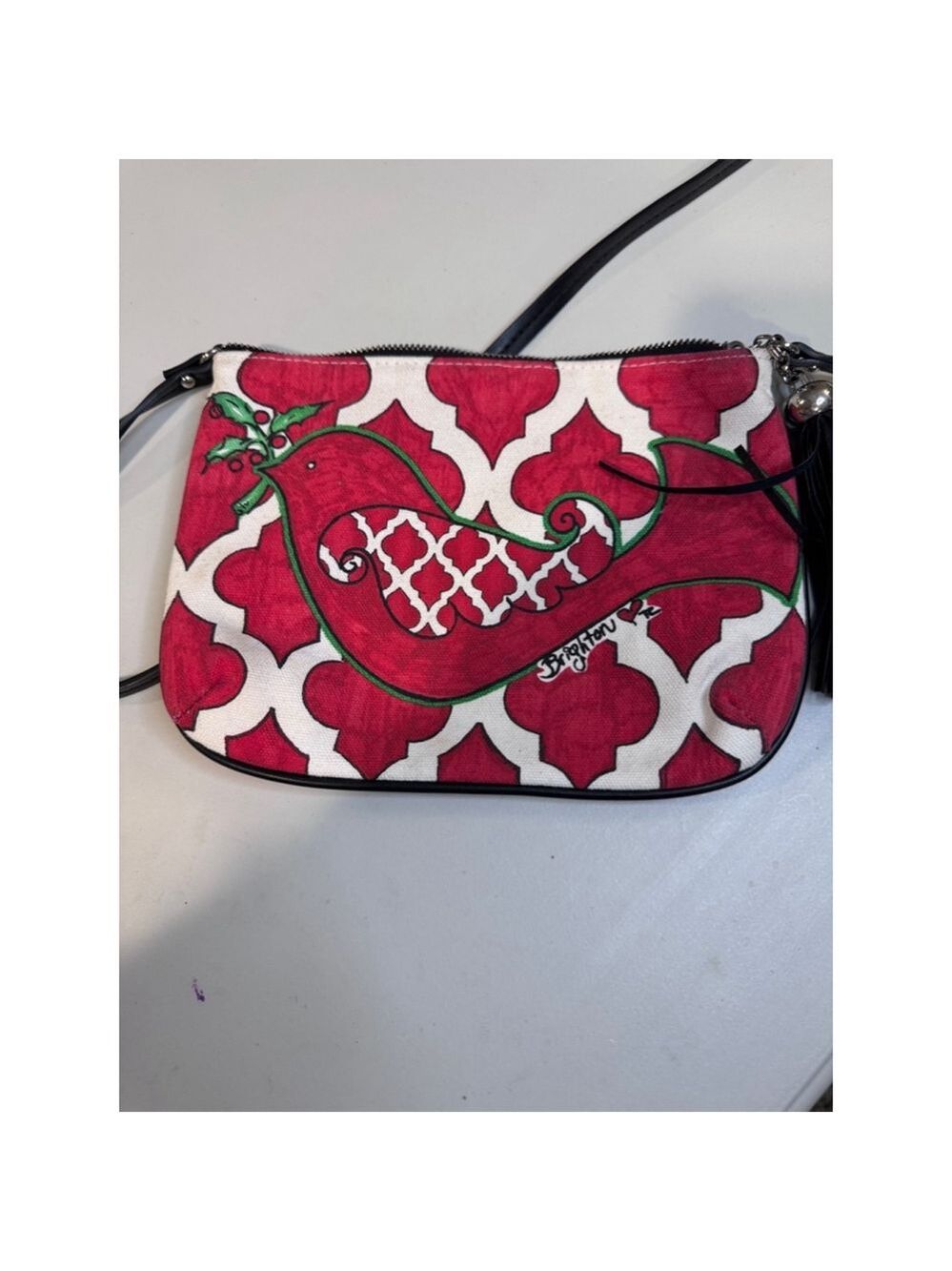 Brighton Red White Fabric Crossbody Bag - Picture 2 of 6